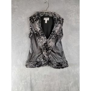 Joseph Ribkoff Faux Fur Trim Vest Metallic Gray 4 Lightweight Snap Close
